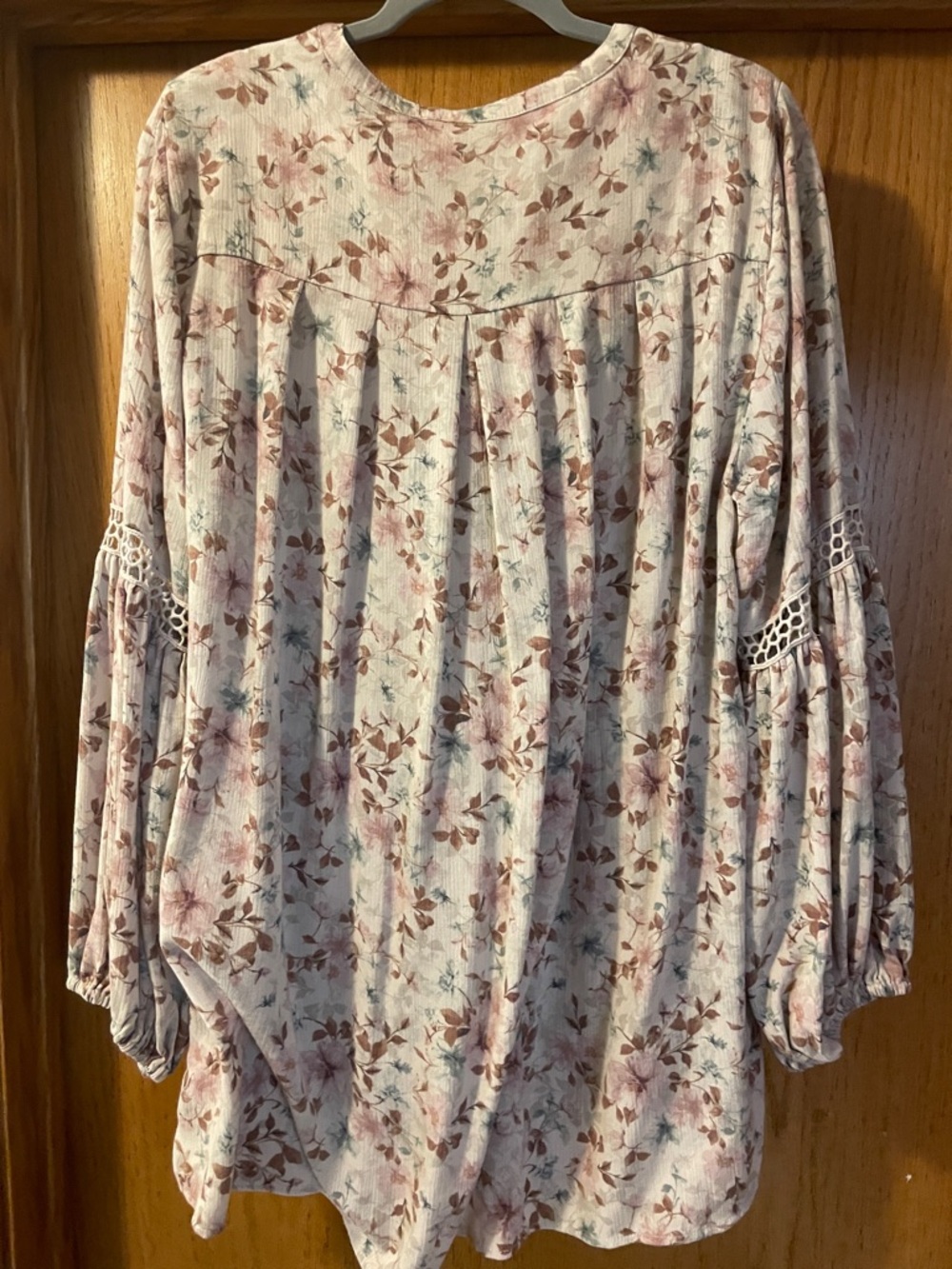 Boho Floral V-Neck Lace-Trim Blouse - Pink & Cream - Picture 5 of 15